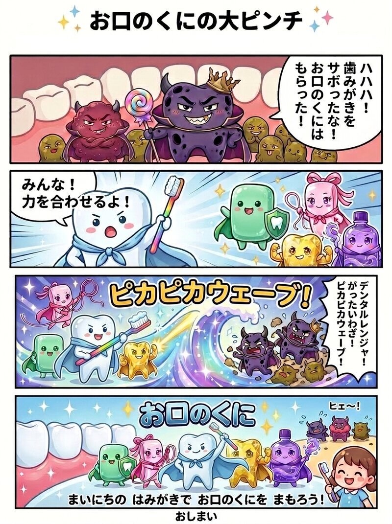 お口のくに 4コマ漫画「お口のくにの大ピンチ」
