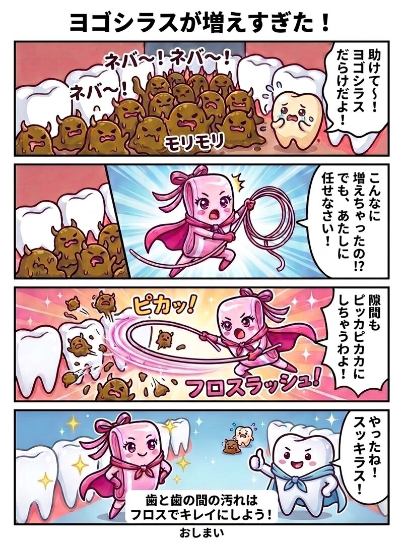 お口のくに 4コマ漫画「ヨゴシラスが増えすぎた！」